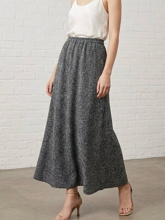 Bfa Classics Dresses & Skirts - Vintage 90s BFA Classics Gray Black Textured Knit Midi Skirt Elastic Waist L
